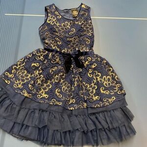 Navy blue and gold holiday dress size 7 girls